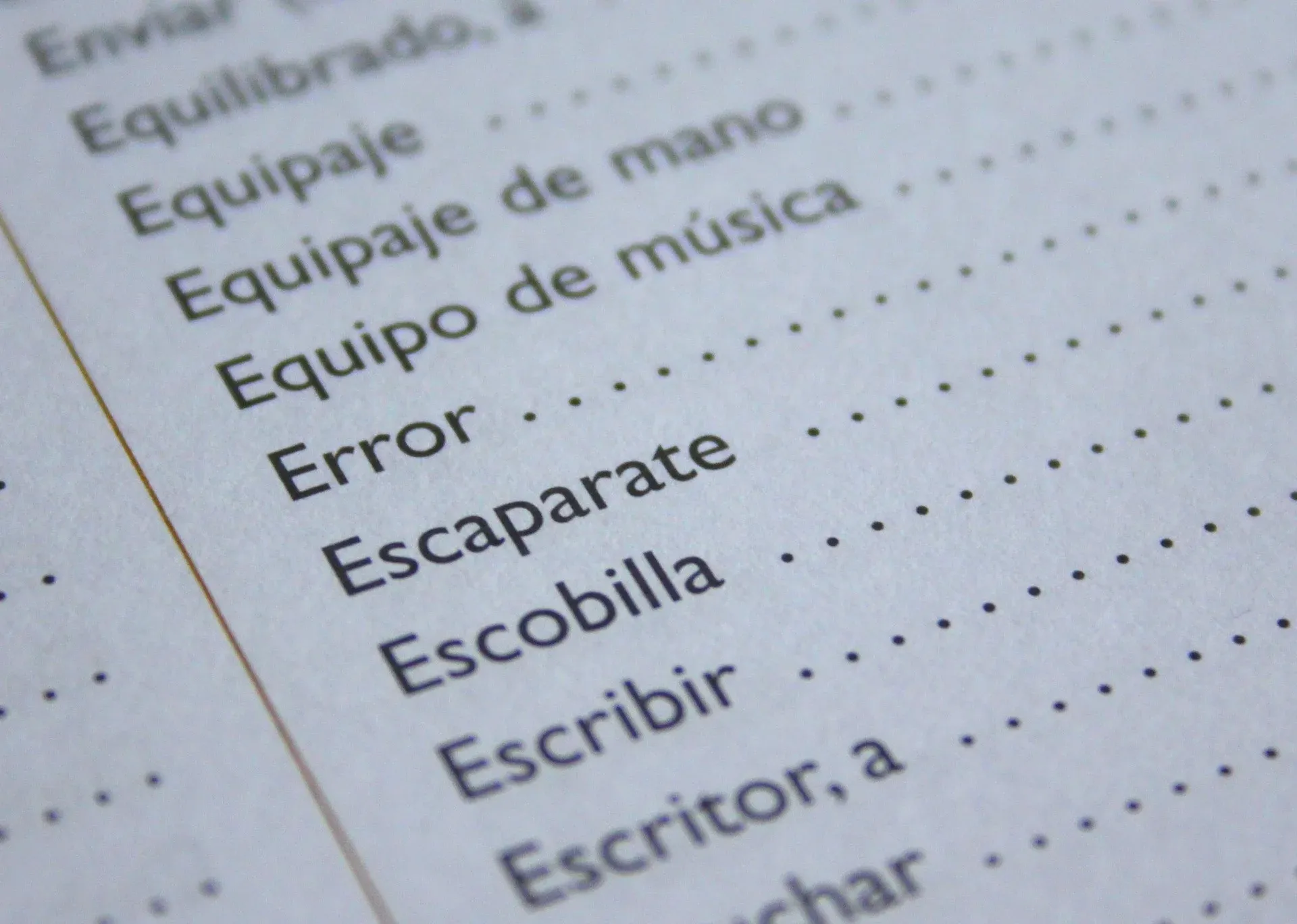 Language learning notebook with words in several languages