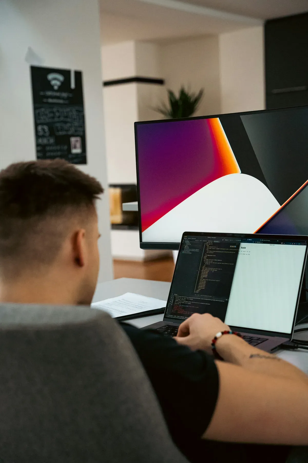 Laptop with a Next.js project open on a desk in a Prague office