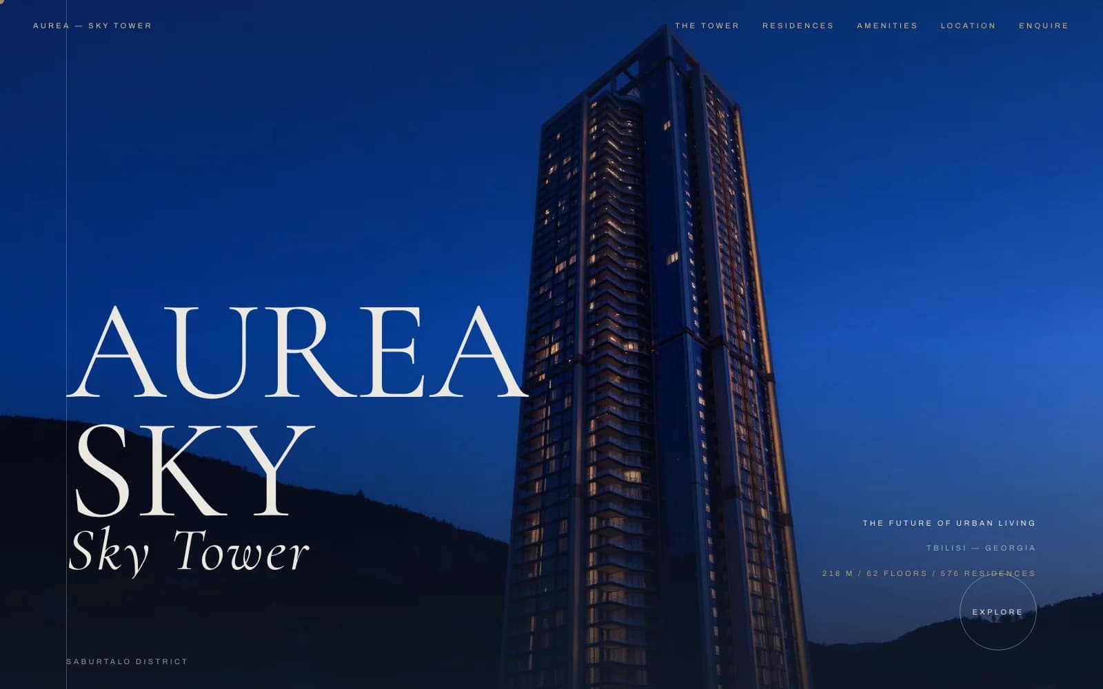 Aurea Sky Tower — Kinematografický web pro prodej rezidencí v 62patrové luxusní věži ještě před dokončením stavby